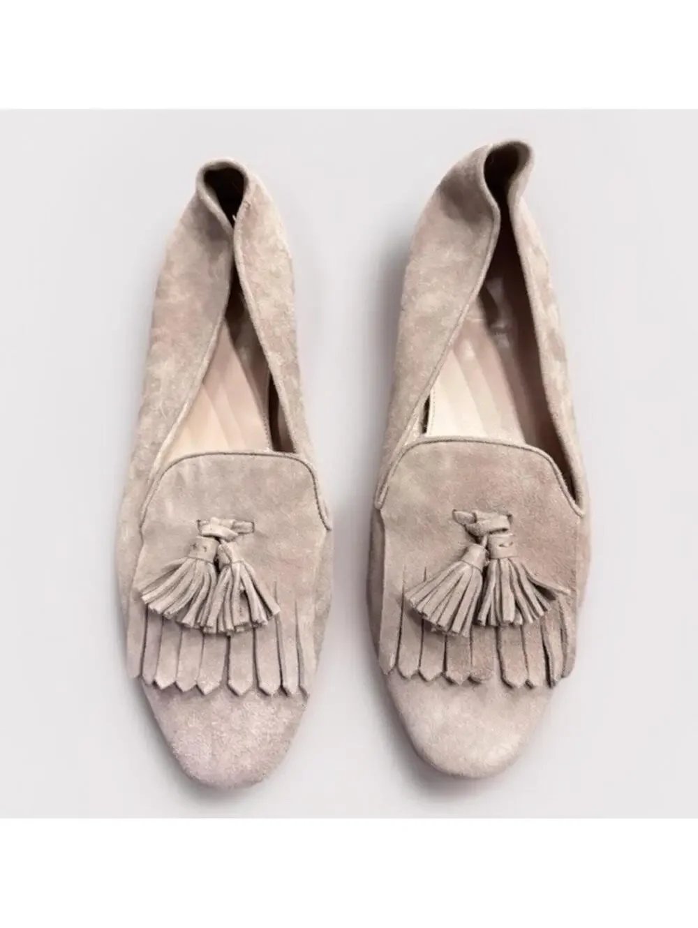 (RC) J. Crew Darby Suede Tassel Loafers Beige Tan 10 M Italy Leather Flats EUC